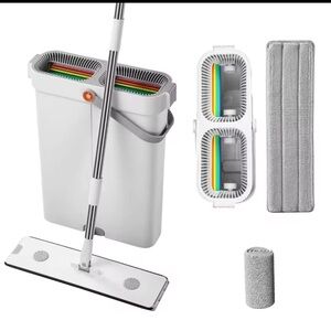 Gray and White Mop and Bucket Set